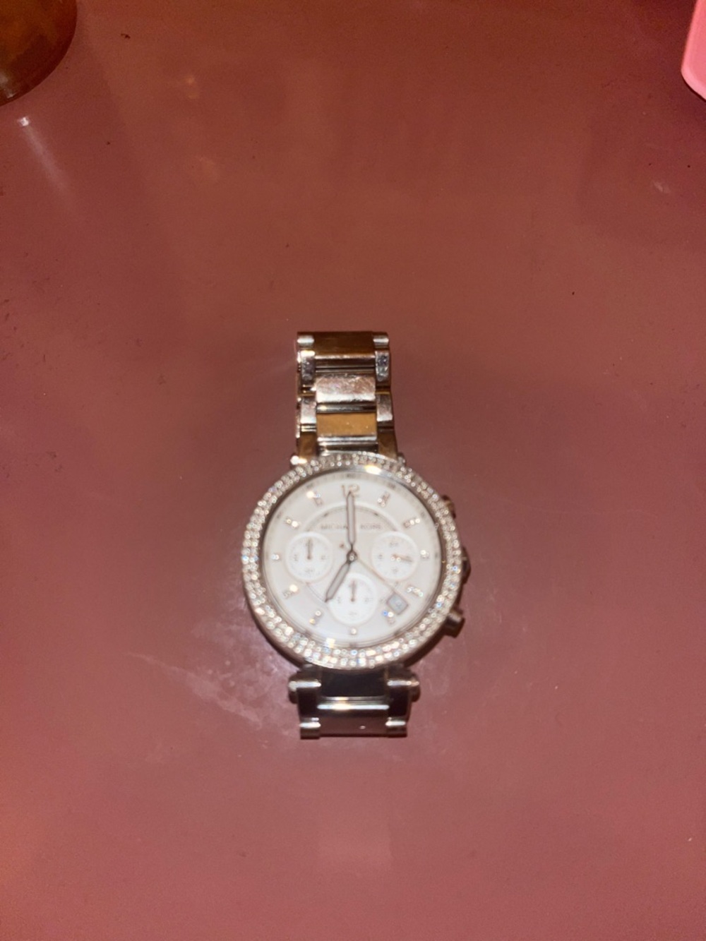 Michael Kors Silver-Tone Crystal Bezel Women's Watch with White Dial